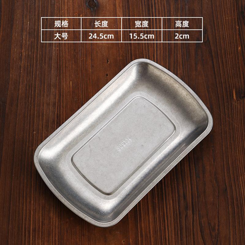 Vintage Korean Style Stainless Steel Tray Dinner Plate Snack Dessert Fruit Cake Bread Steak Tray Food Tray Kitchen Accessories