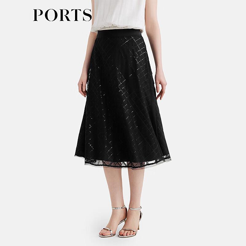 PORTS Women's 2025 Spring/Summer Black A-Line Midi Skirt