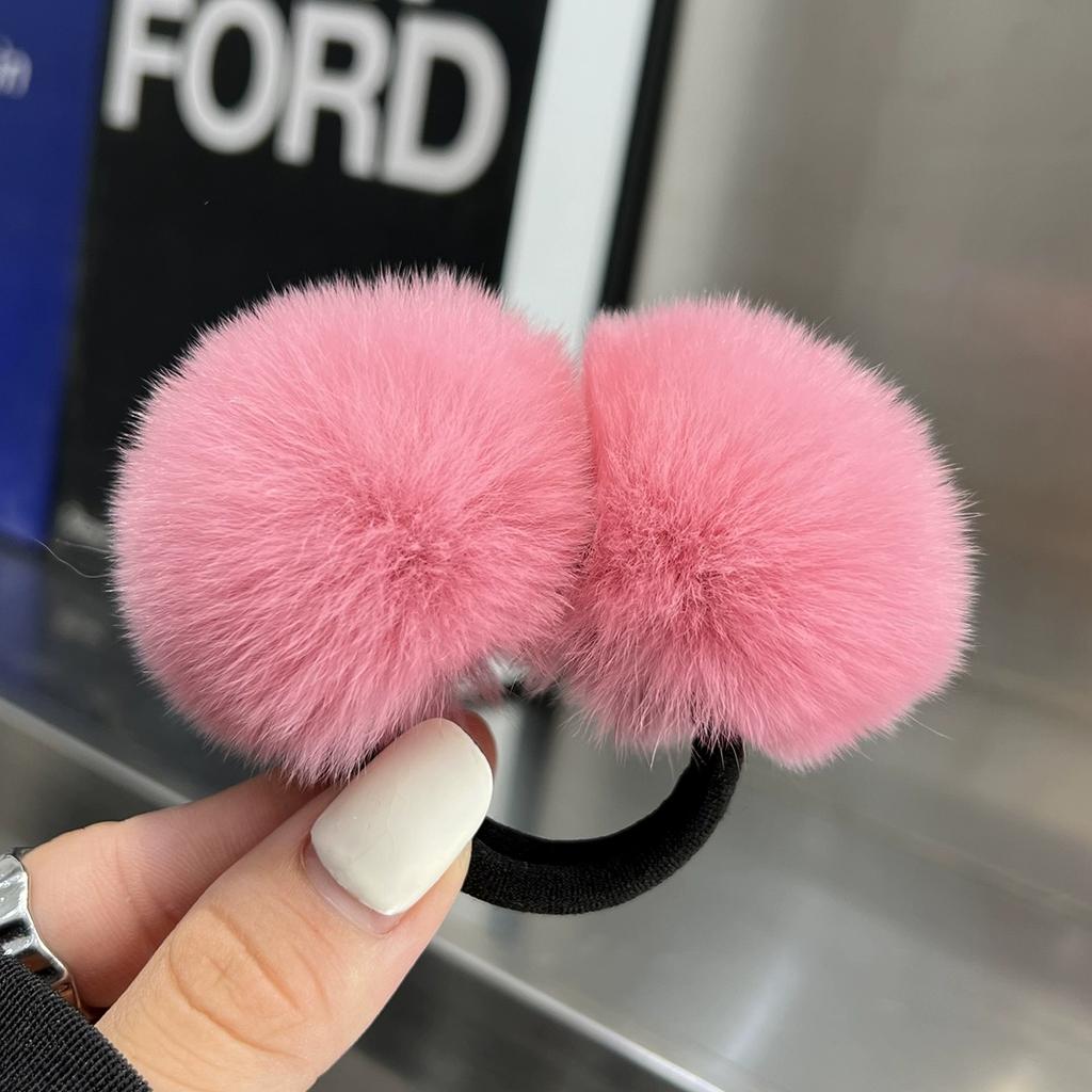 Hairball Hair Band~ Real Rex Rabbit Hairball Ball Head Rope Cute, Simple and Versatile Hair Rope High Elastic Tie Head Rubber Band Female