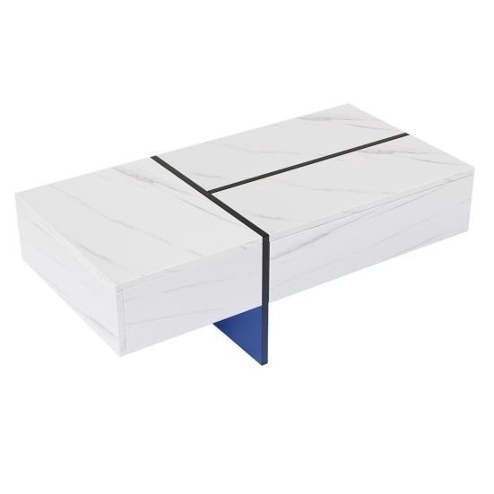 Home High-Gloss Coffee Table Marble Panel with 3 Drawers App Control Colorful Side Light Strip Rectangle Shape LED Tea Furniture