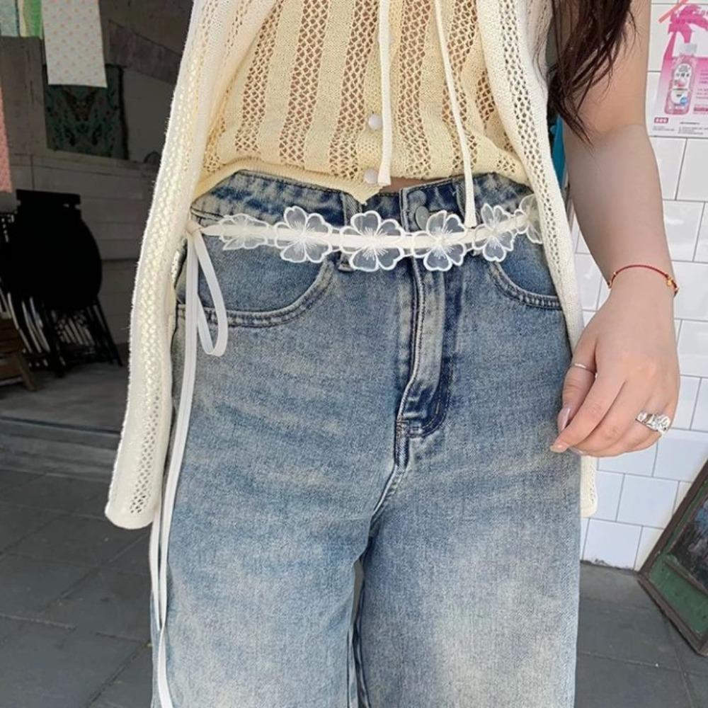 Y2K Lace Waistband Long Dress Jeans Belt Ins Flower Waist Belt  Streetwear