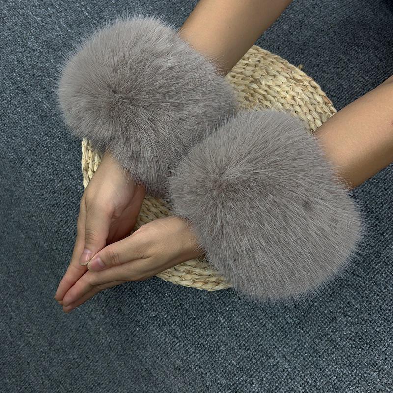 

Женские митенки из искусственного кроличьего и лисьего меха с плотными манжетами One Size