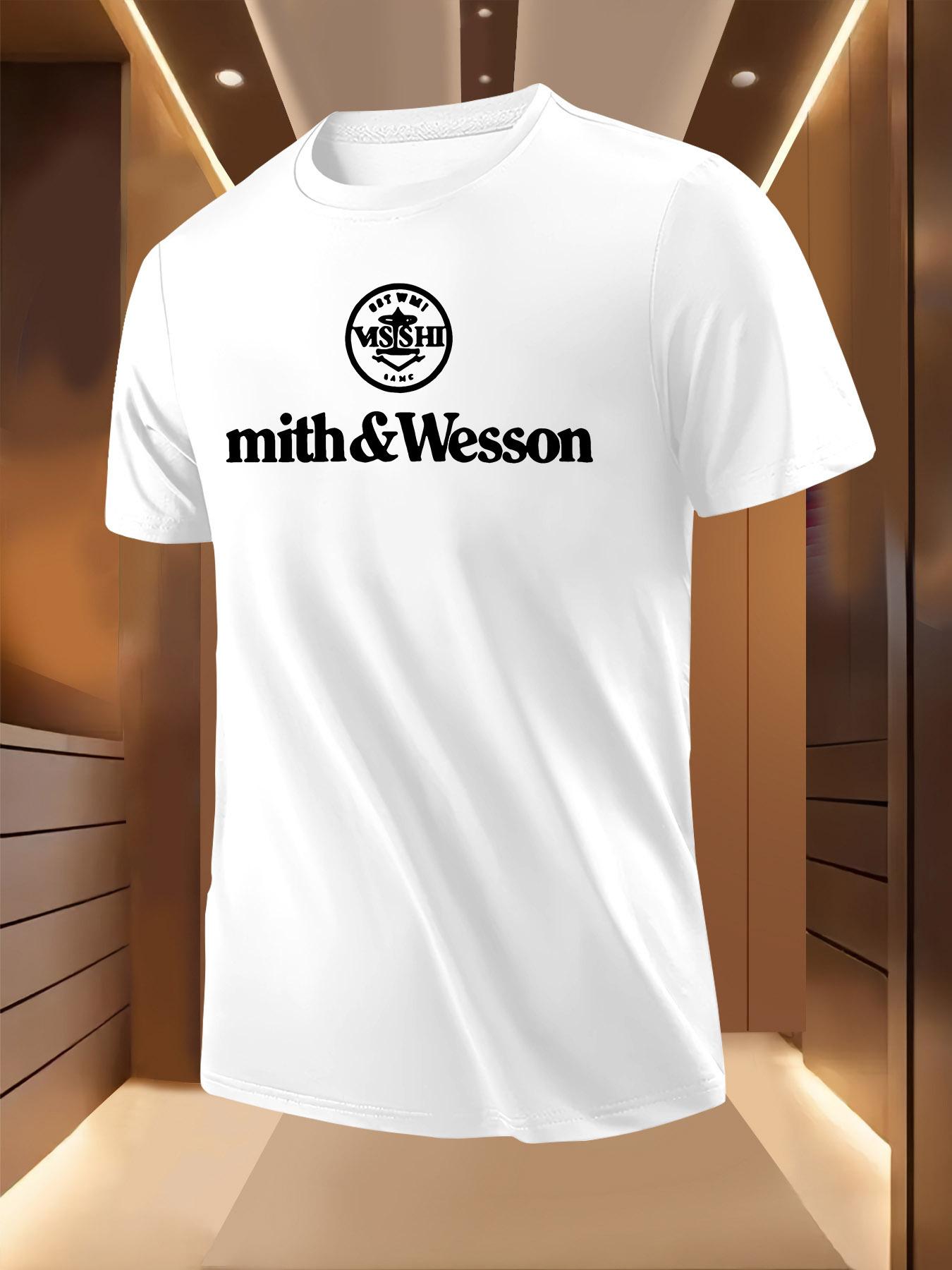 Crew Neck Tshirt with Mith Wesson Print - Lightweight P... M