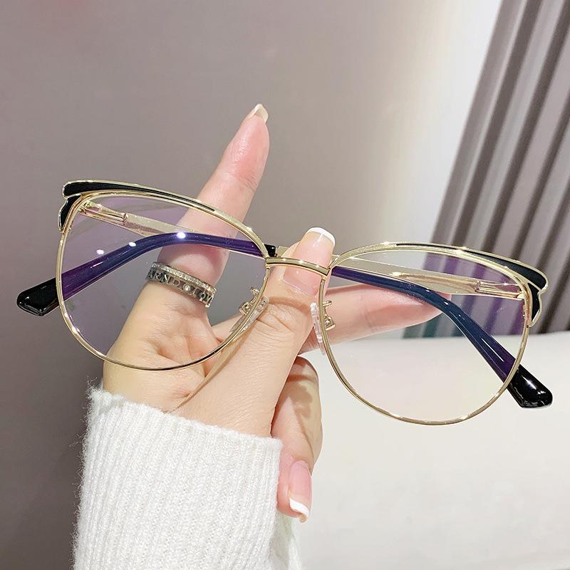 

Blue Light Blocking Glasses Women Oversized Eyeglasses Clear Cat Eye Computer Myopia Glasses Safety Eyewear Alloy Spectacles -2 0