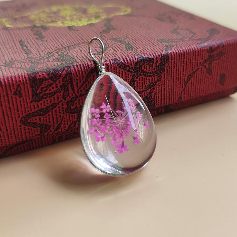 "European and American Bestseller: Dried Flower Pendant with Crystal, Tree of Life Water Drop Necklace."