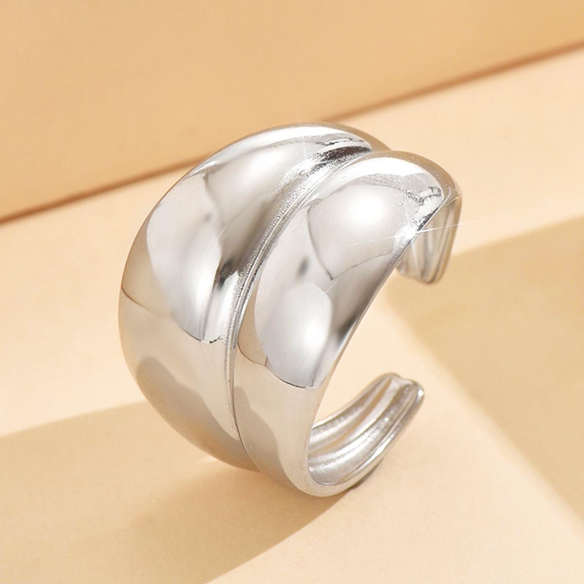 Geometric Retro Stainless Steel Open Ring with Gold Vacuum Plating