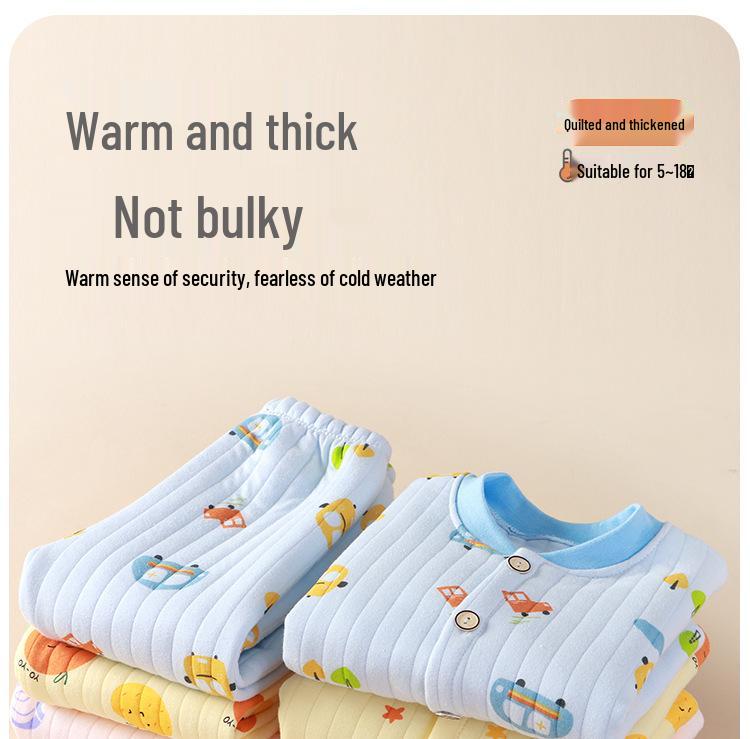 Newborn Three-Layer Warm Cotton Pajamas & Cardigan Set - Infant Class A Clothing