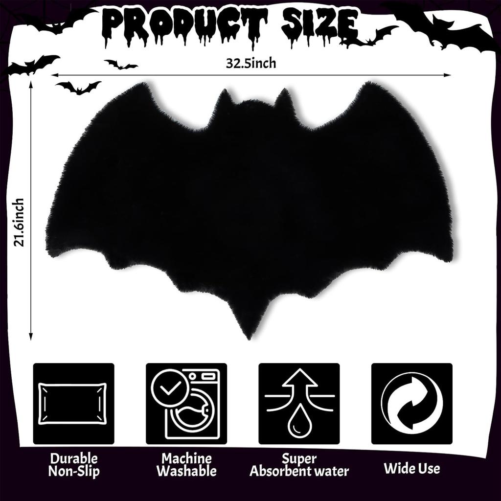 Xuhal Bat Rug Gothic Rug Welcome Mat Soft Indoor Modern Area for Living Room Bedroom Home Decor Nursery Holiday Decorative