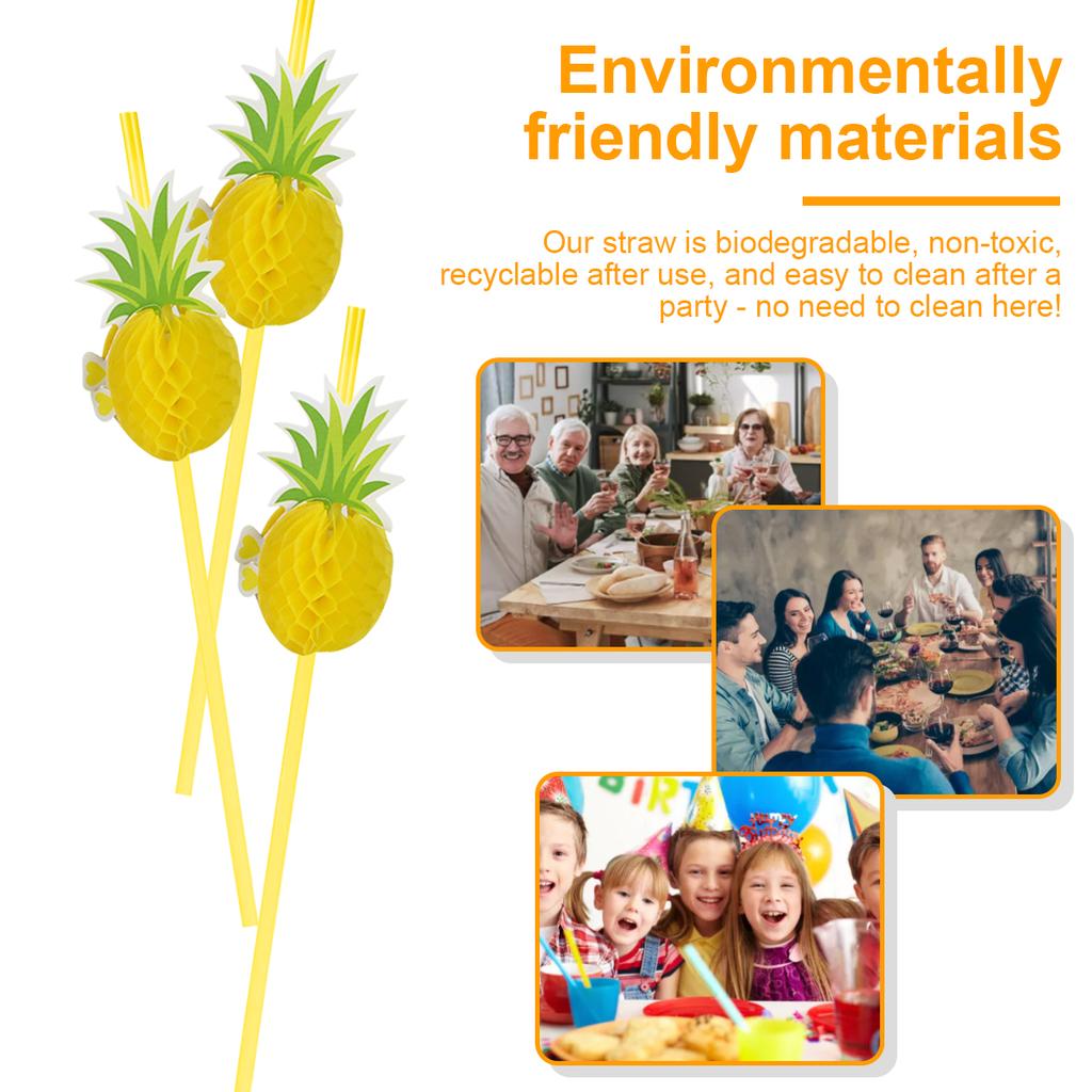 50 Pcs Paper Drinking Straw 3D Fruit Paper Straws Eco Friendly Recyclable Drinking Straw for Bars Decors Hawaiian Beach Party