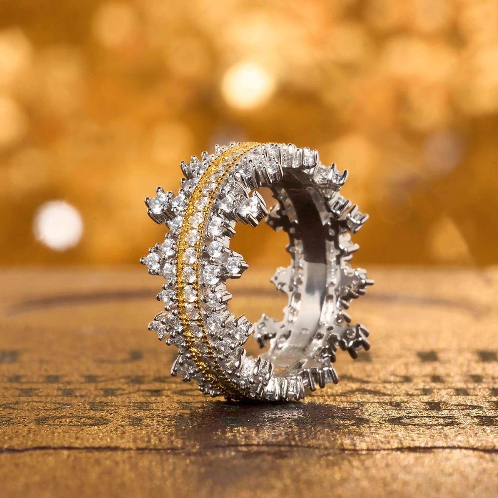 

Open Ring Princess Crown Lace Trim Elegant Full Diamond Snowflake Stackable Ring for Women Fashion Jewelry adjustable