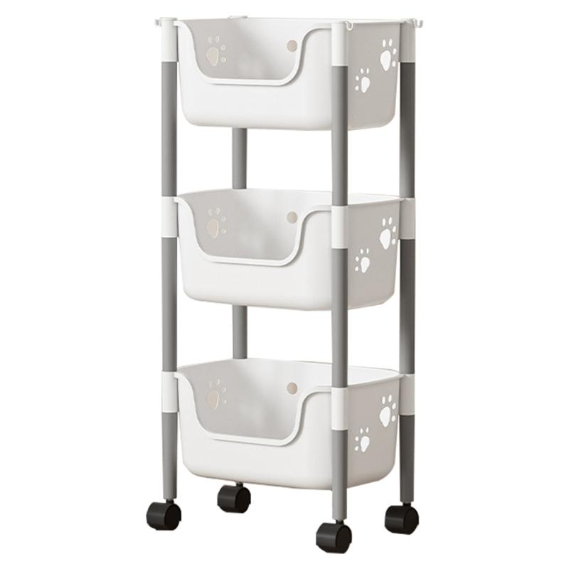 Easy to Assemble Floor Standing Storage Unit Sturdy Layer Storage Shelf with Drawers Movable Storage Stand Holder