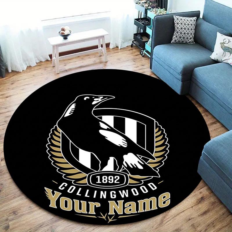 Collingwood Raven Crest Custom Name Round Area Rug Carpet Rug For Living Room Bedroom Sofa Playroom Decor Nonslip Floor Mat