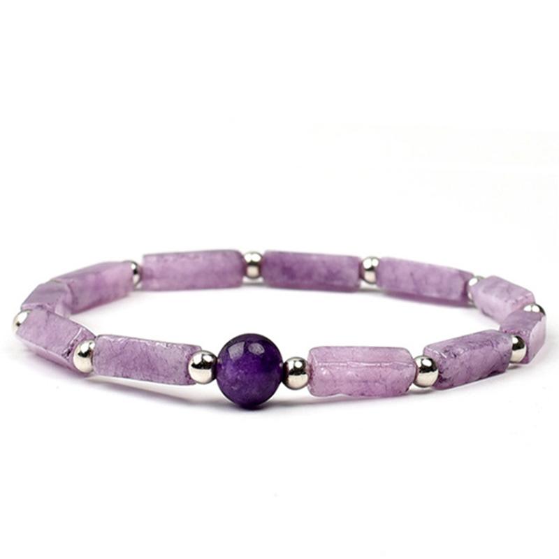 Chic Purple Glass Stone Bead Strand Bracelet Elegant Energy Bracelet For Casual Workdays