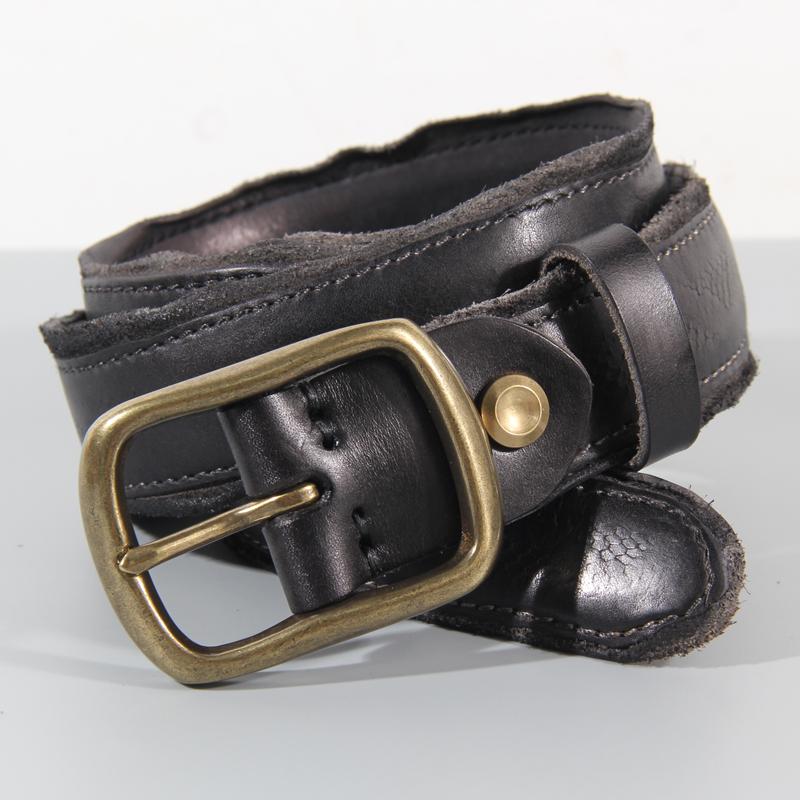 Herren Messing Dornschließe Gürtel Retro Leder Persönlichkeit Gürtel Erste Schicht Rindsleder Falte Herren Jeansgürtel Luxus Trend Designer Gürtel