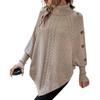 Womens Winter Knit Cape Top With Turn-Down Collar Batwing Sleeve Cable Sweater