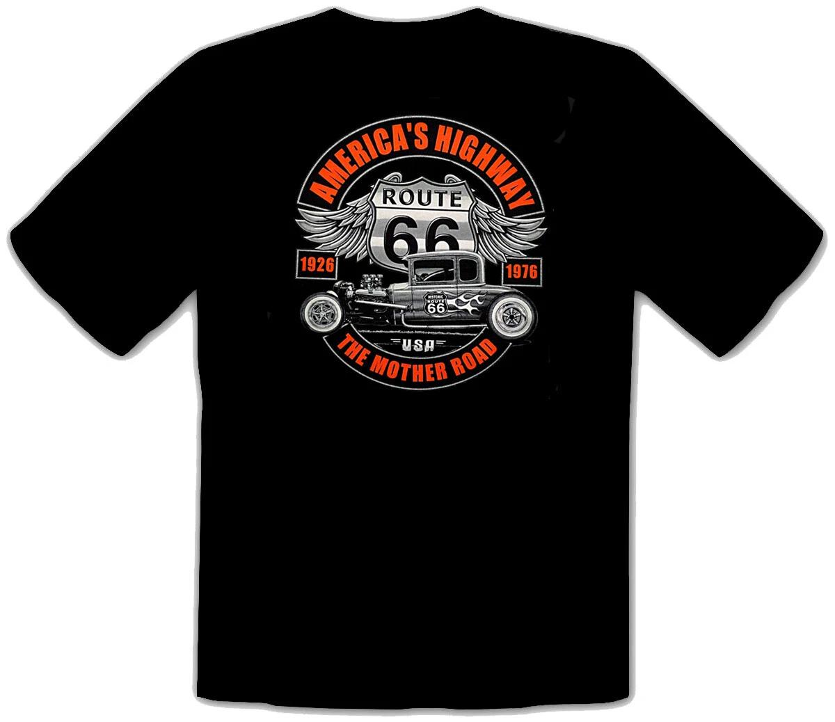 Hot Rod Garage Vintage Rockabilly Vintage Kustom Route 66 Black T-Shirt -424 XS