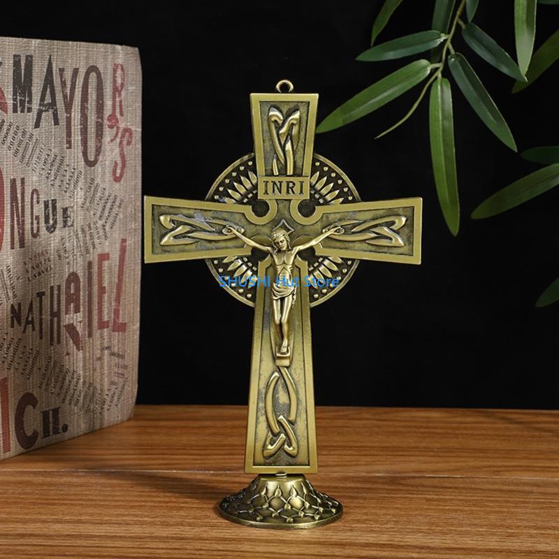 Religious Statues Jesus for Cross Crucifix Figurines Table Ornaments Church Relics Antique Home Chapel Decor D57B