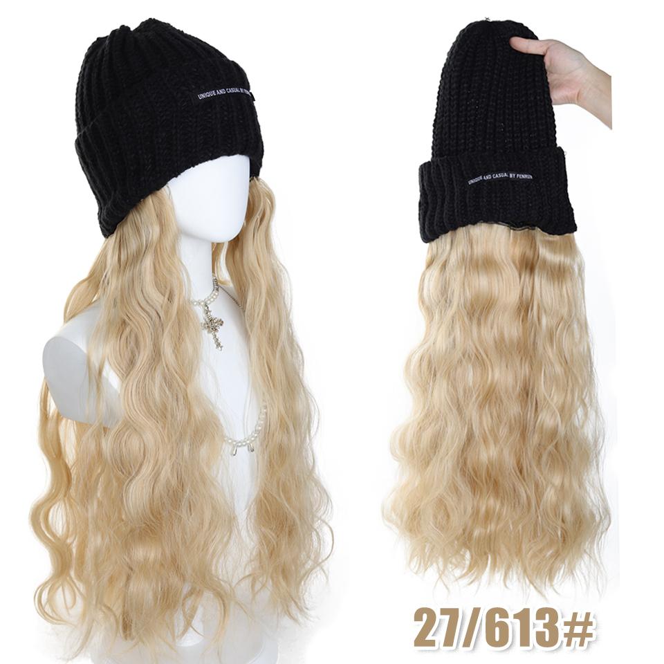 Synthetic Wig Hat Wig Warm Knitted Hat with Water Ripple Curls Women's Hat Wig Suitable for Daily Wear in Winter and Autumn