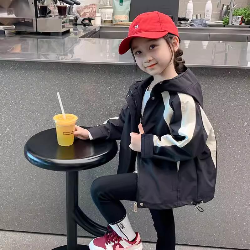 

Осенняя ветровка с капюшоном для девочек – повседневная куртка в корейском стиле для детей Height 120CM