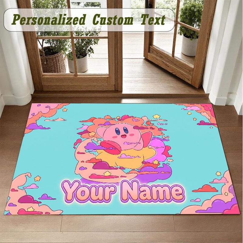 Crystal Velvet Square Rug Custom NameKirby Pattern Non Slip Home Floor Decor Rug