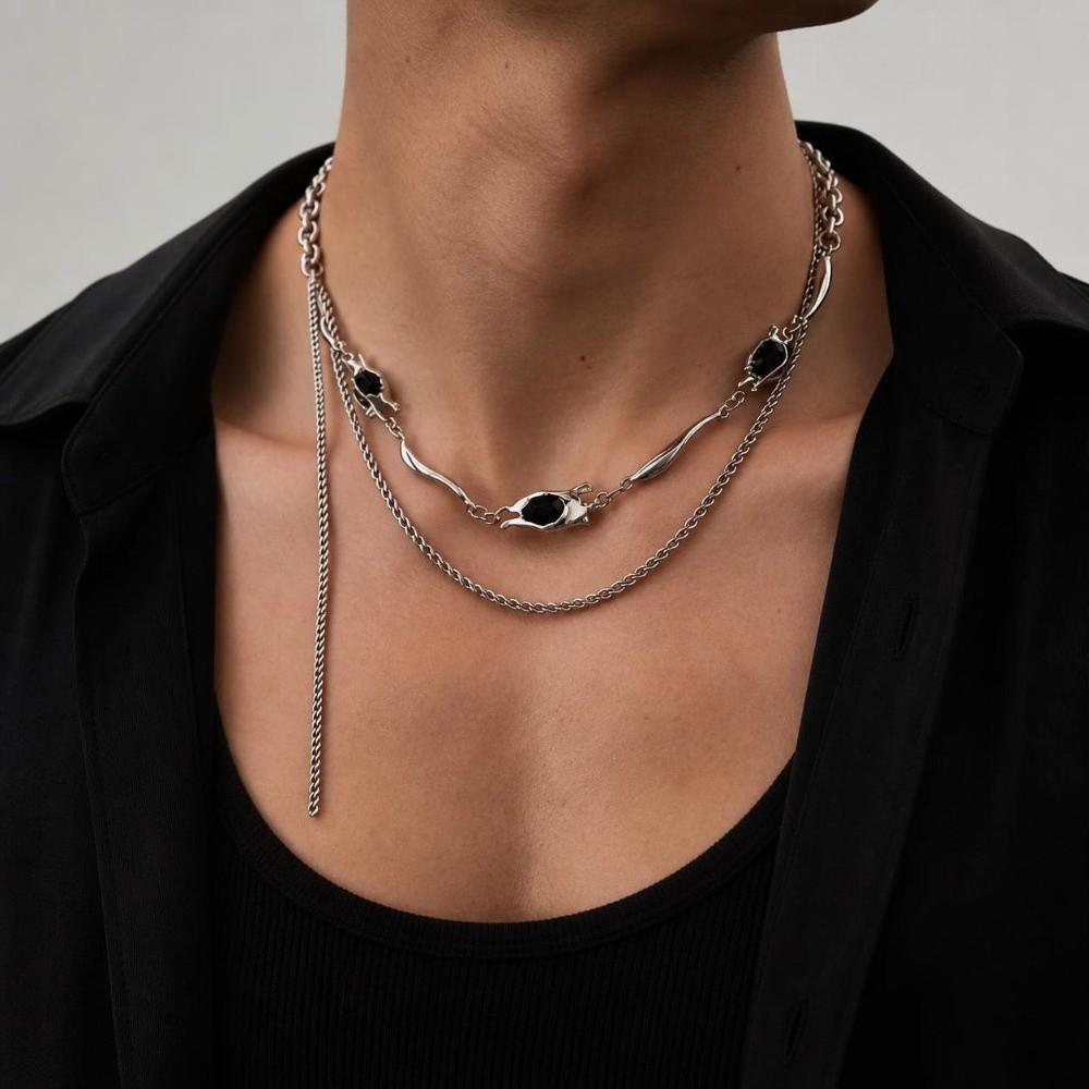 Adjustable Tassel Necklace Y2K Choker Chain Fashion Zircon Choker Necklace  Men