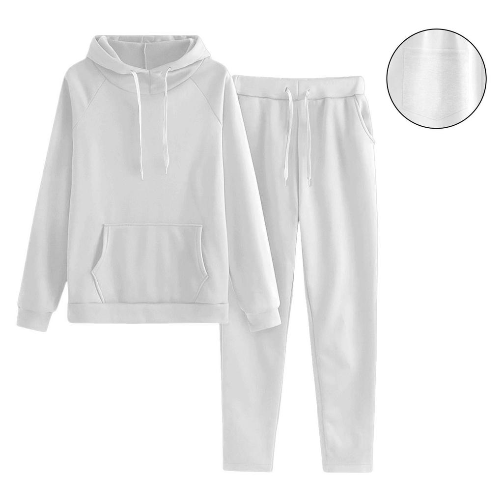 Women's Hooded Long Sleeve Loose Fit Solid Color Two Piece Set Long Pants Casual