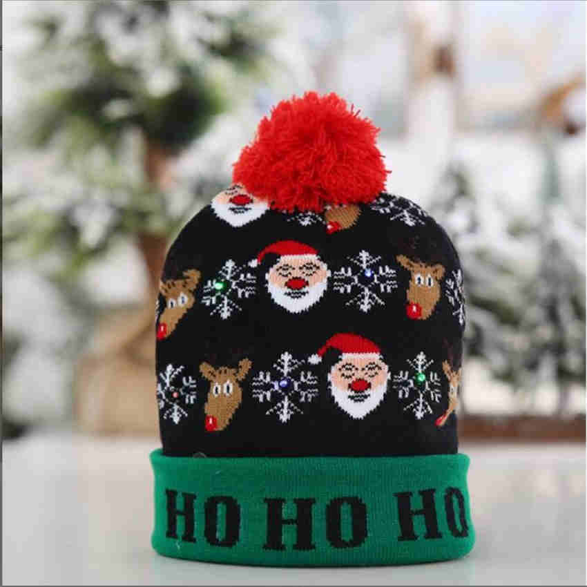 Christmas Lighted Knit Cap Flange Ball Knit Cap LED Colorful Cap Adult Child Hat Letter Pattern