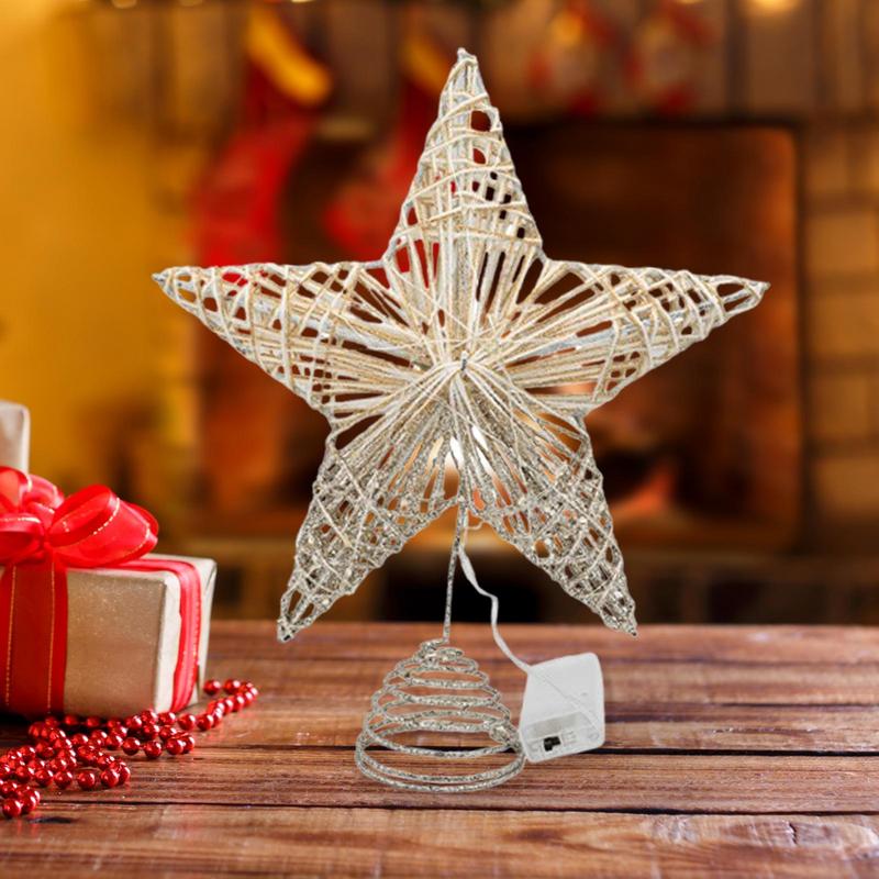 Lighted Star Tree Topper 25cm Christmas Treetop Star Gradient Christmas Treetop Star Hollow Iron Star Tree Keepsake With LED