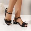 Summer  High Heel Sandals Women's Lace Strap Thick Heel Large Bow Sandals Shoes Women
