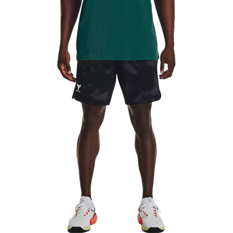 Under Armour Project Rock Johnson Logo Print Straight-Leg Sports Shorts Men Bottoms Black 1377438-001