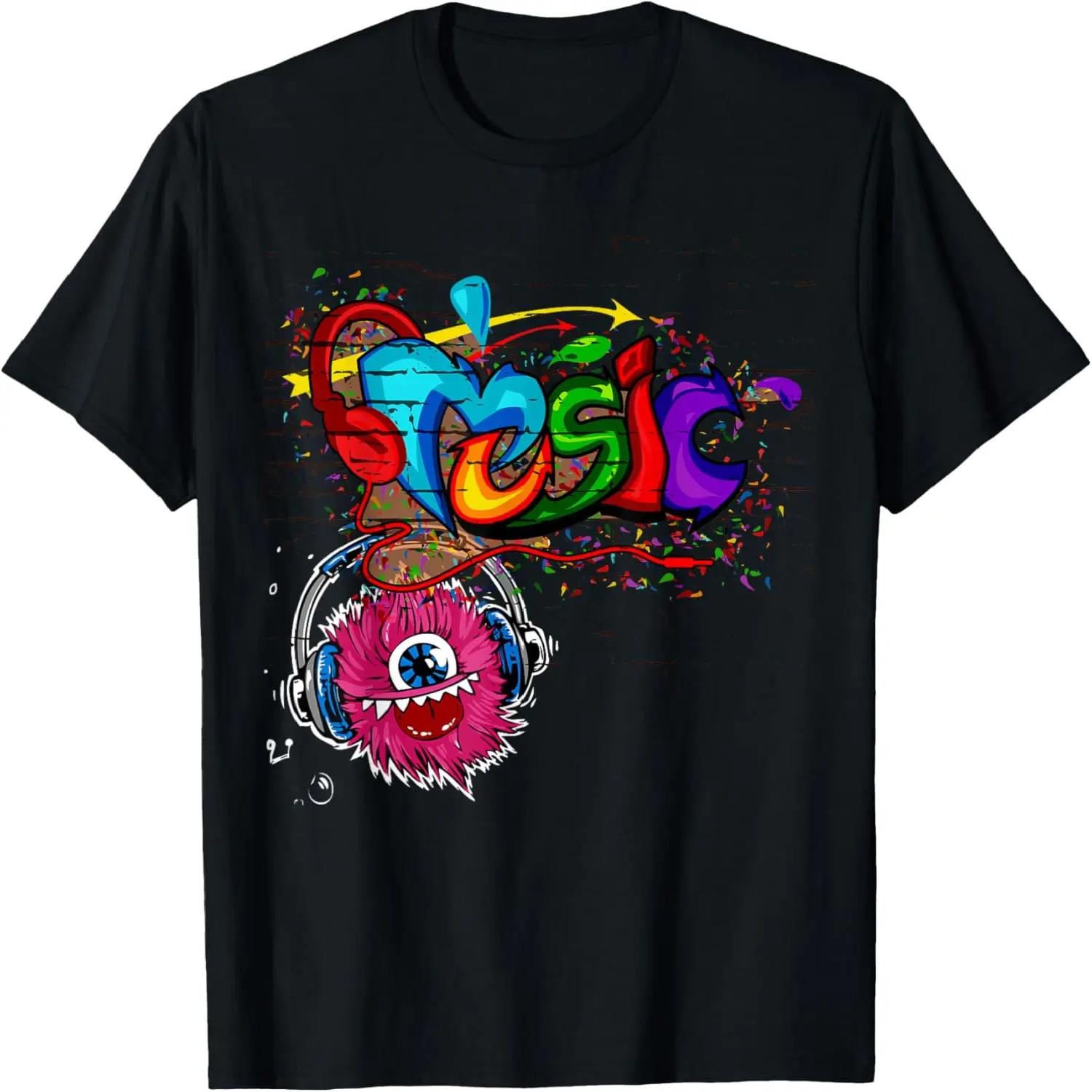 Music Graffiti Old School Hip Colorful Airbrush Graphic T-Shirt S чёрный