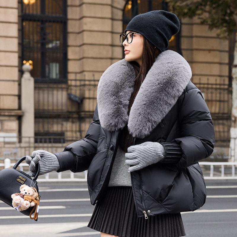 Streetwear Big-Fur-collar Down Cotton-padded Jacket Women's Winter Short Parkas Thicken Warm Coats Lady Fashion Outerwear