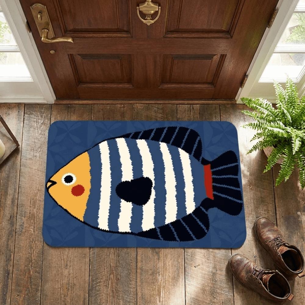 Diatom Mud Entry Mat Wear Resistant Bathroom Absorbent Mat Cartoon Fish Floor Mat Living Room