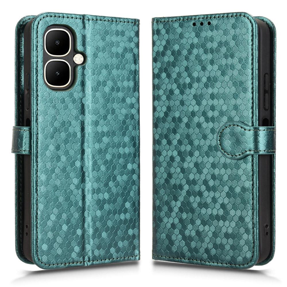

For TECNO Pop 10/Infinix Smart 10 Wallet Case Dot Pattern Imprint PU Leather Phone Cover with Wrist Strap Green