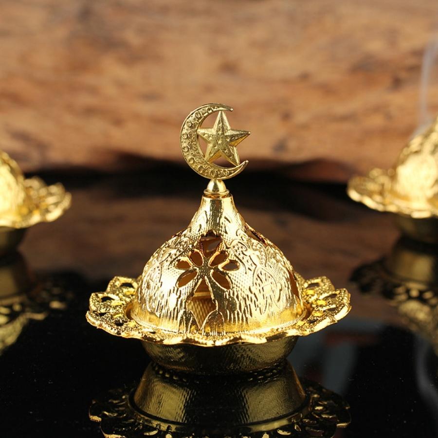 1 Mini Handheld Incense Burner Arab Middle Eastern Golden Star Crescent Small Incense Burner Home Restaurant Shop Holiday Party Decoration Ornaments