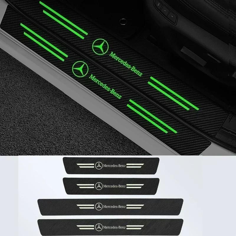 Car Luminous Threshold Protect Auto Emblem Sticker Accessories For Mercedes Benz AMG Brabus Smart Maybach W204 GLC CLA W205 W203
