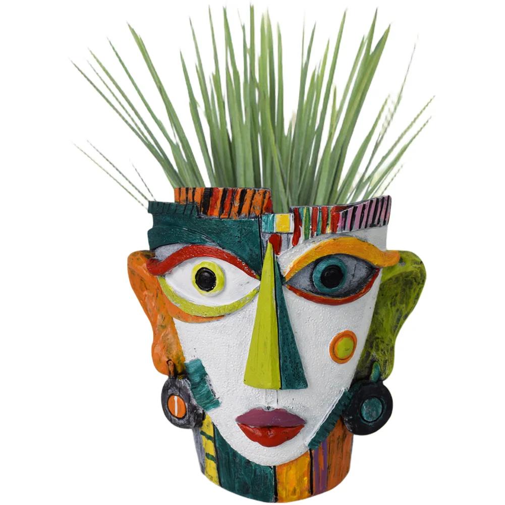 Retro-Style Resin Face Sculpture Flower Pot