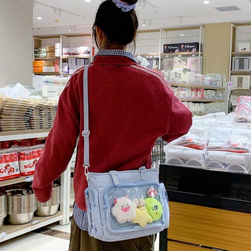 Japanischer Stil Ballett Spitze Durchsichtige Schultertasche Weich Große Kapazität Umhängetaschen Modisch und Vielseitig Tasche für den täglichen Gebrauch