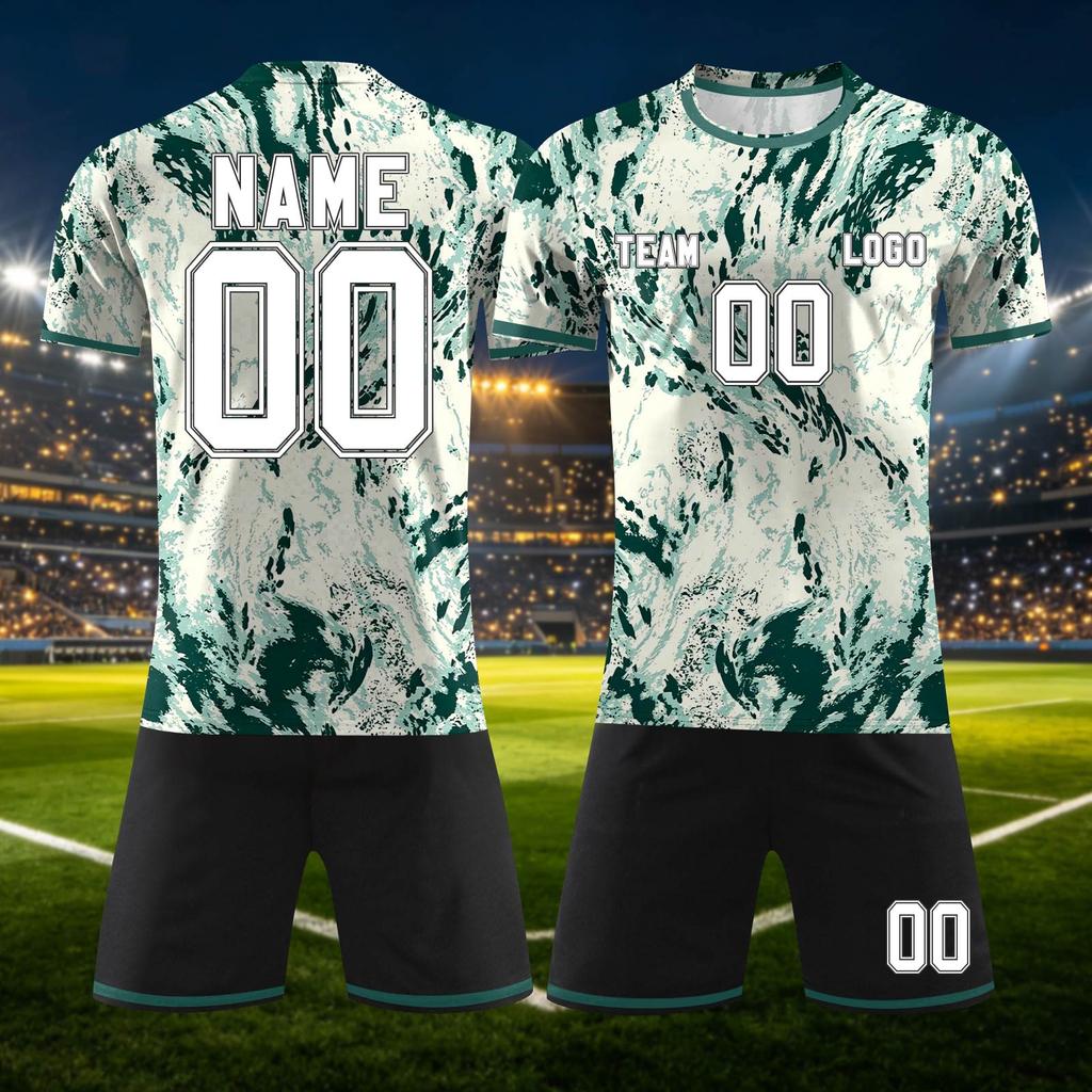 Customizable Two Piece Sports Jersey Set with Short Sleeve Top and Shorts for Team DIY Personalization Soccer Basketball Uniform