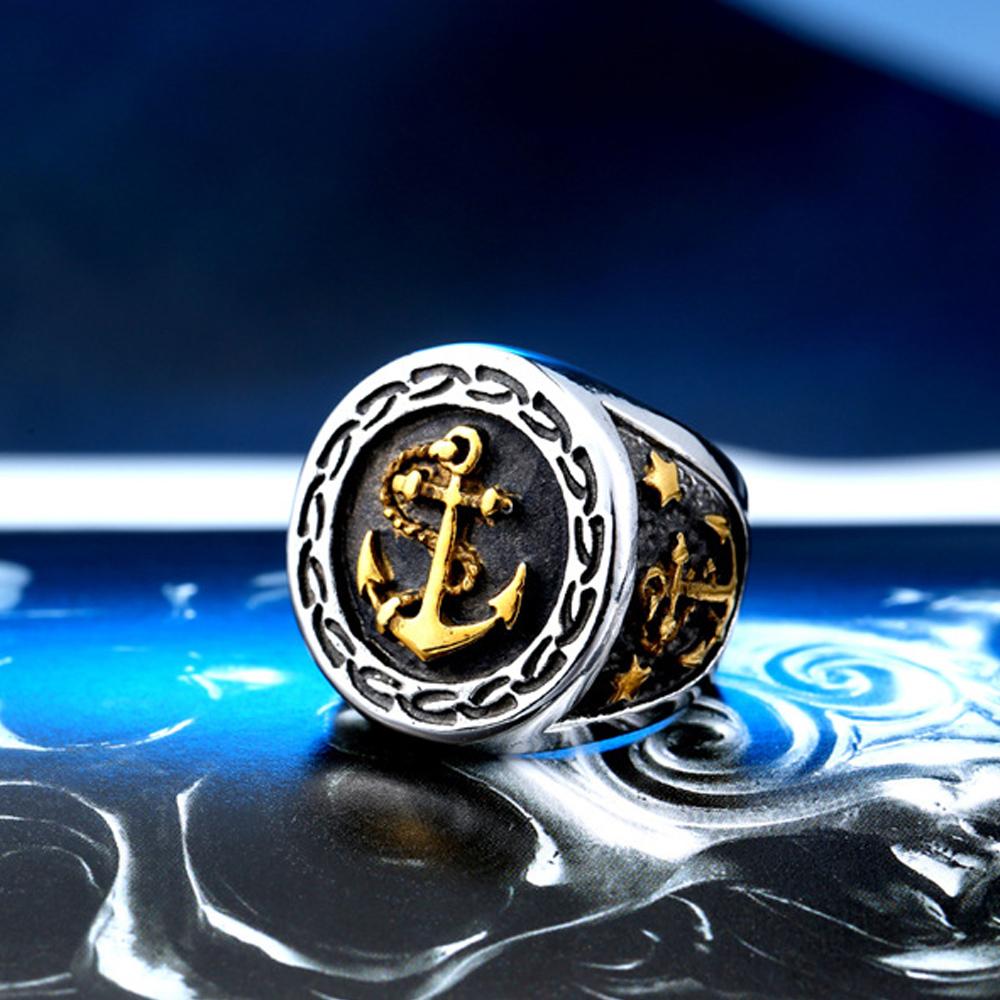 Vintage Viking Horgony Gyűrű Férfi Fiú Punk Hip Hop Horgony Pecsét Acél/Arany Szín Viking Gyűrű Rozsdamentes Acél Utcai Ékszer Ajándék