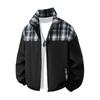 Men's Casual Color-blocked Two-sided Jacket, Men's Loose Patchwork Checkered Jacket