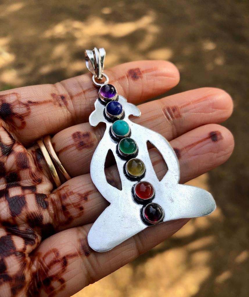 7 Chakra, Seven Chakra Natural Gemstone Pendant, Healing Pendant, Yoga Pendant, Free Ship