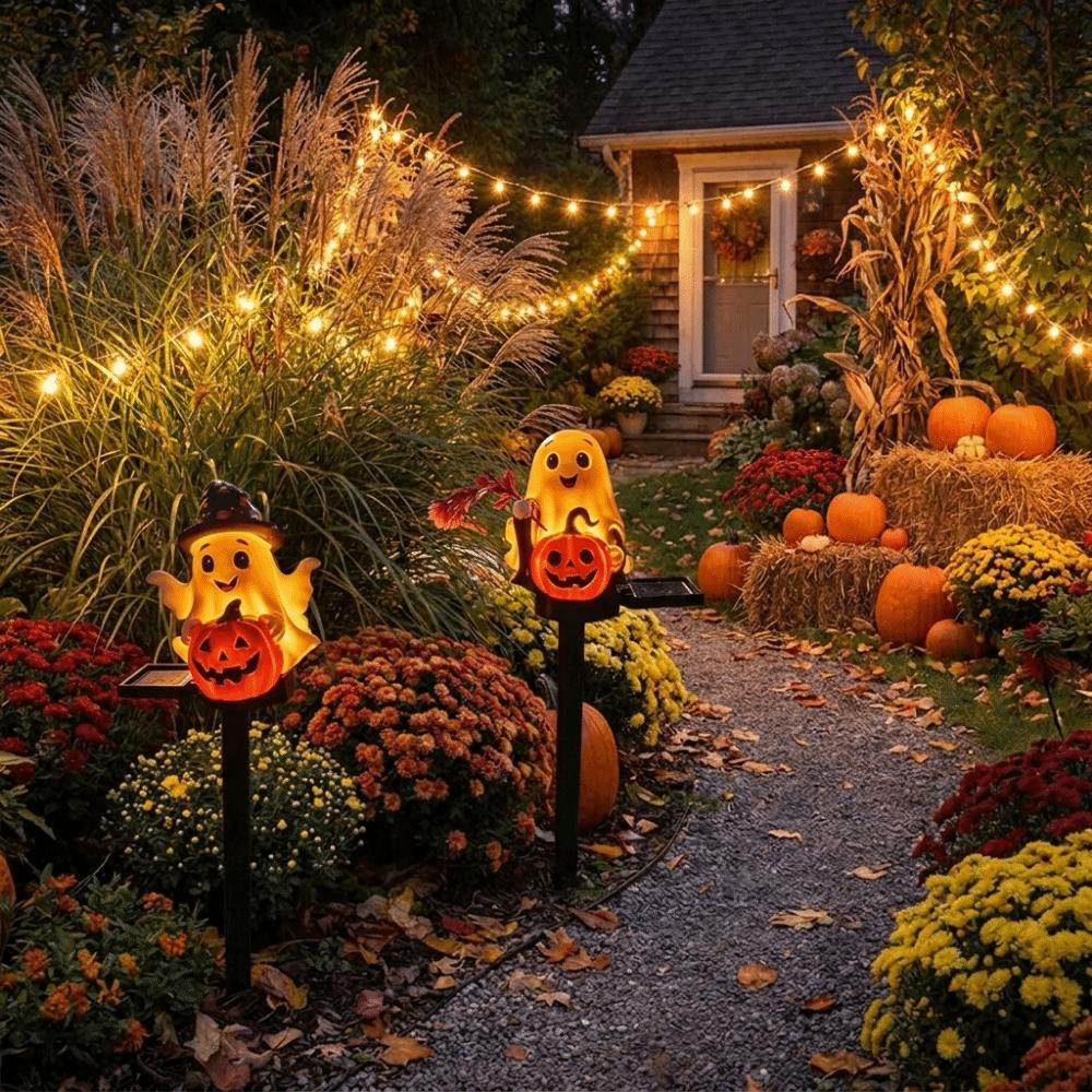 Resin Figurine Solar Halloween Lights Cute Garden Stake Light For Garden Courtyard Patio