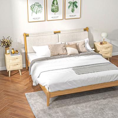 Set aus 2 Boho Nachttischen, 2 Schubladen, 40x40x56 cm, Naturholz
