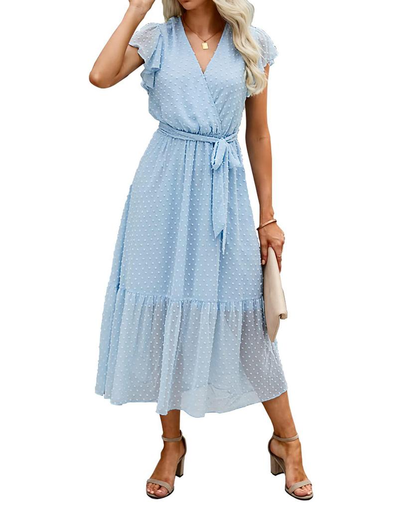 2024 Women's Summer Short-Sleeve Elastic Waist Chiffon Dress