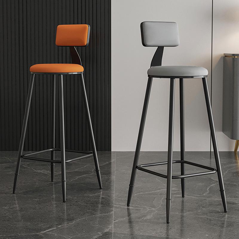 Modern Wrought Iron Bar Stool with Backrest - High Stool for Dining, Light Luxury Design