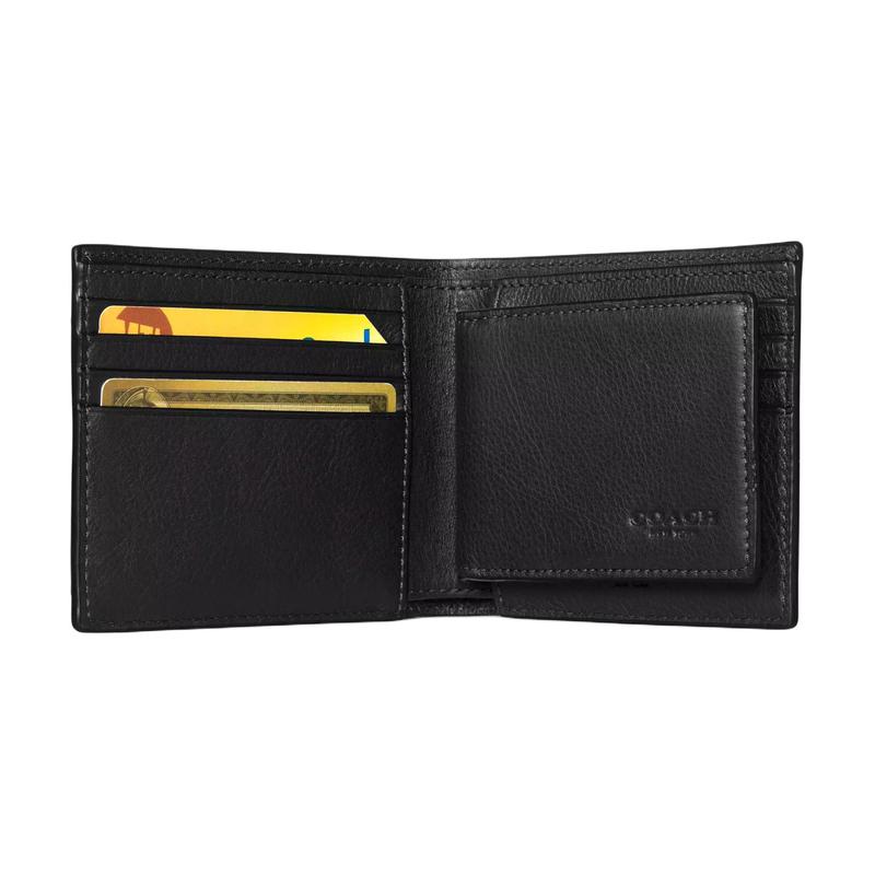 Coach 3 IN 1 Wallet 11 Eight Credit Card Slots Smooth Calfskin Wallet Men's Black
