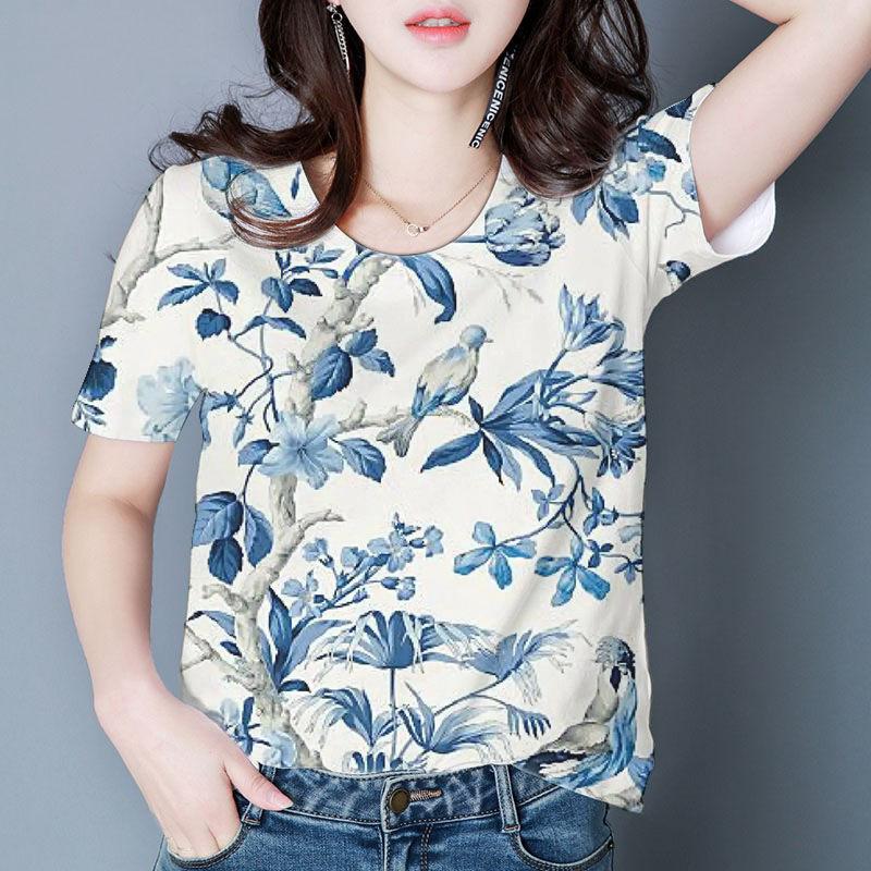 Women's Flower Print Daily Top Versatile Comfortable Short Sleeve Casual T-Shirts Women’s