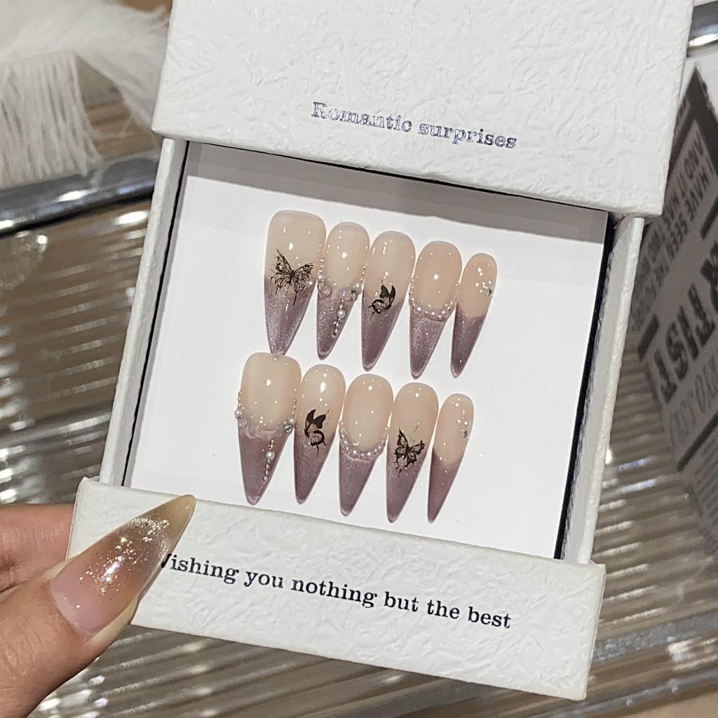 Gradient Crushed Diamond Chain French 3D Three-dimensional Relief Butterfly Jiangnan Mist and Rain Patch