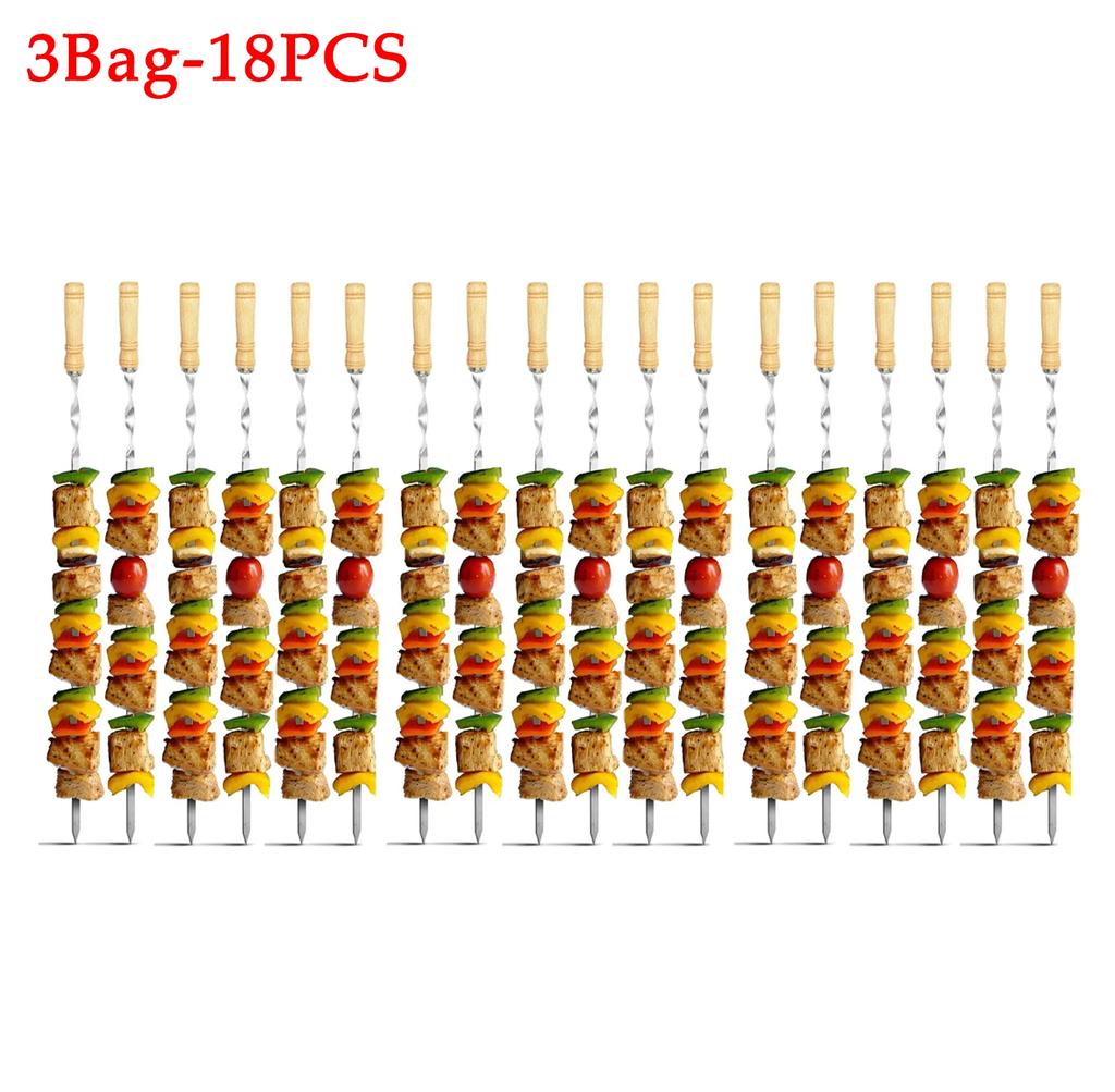30PCS Barbecue Flat Stick Steel Brazier Wooden Handle Big Flat Stick Outdoor Barbecue Tools Stainless Steel Barbecue Stick